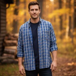 Vintage Towncraft Flannel Shirt Plaid Tartan Cotton Blue Gray Soft Button Down L